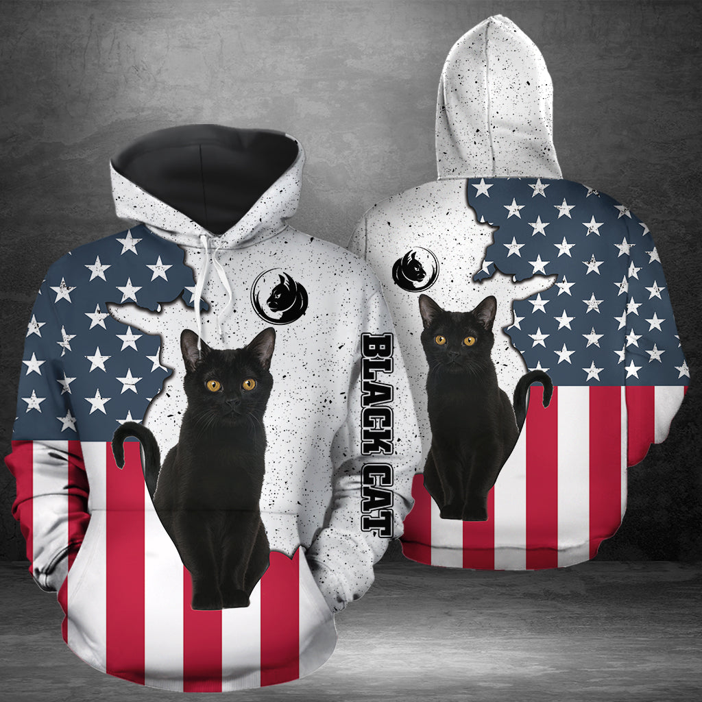 Black Cat US Flag G51113 - All Over Print Unisex Hoodie