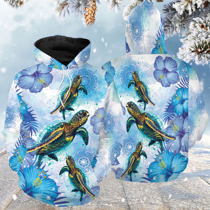 Blue Flower Mandala Turtle G5122 unisex womens & mens, couples matching, friends, turtle lover, funny family sublimation 3D hoodie christmas holiday gifts (plus size available)