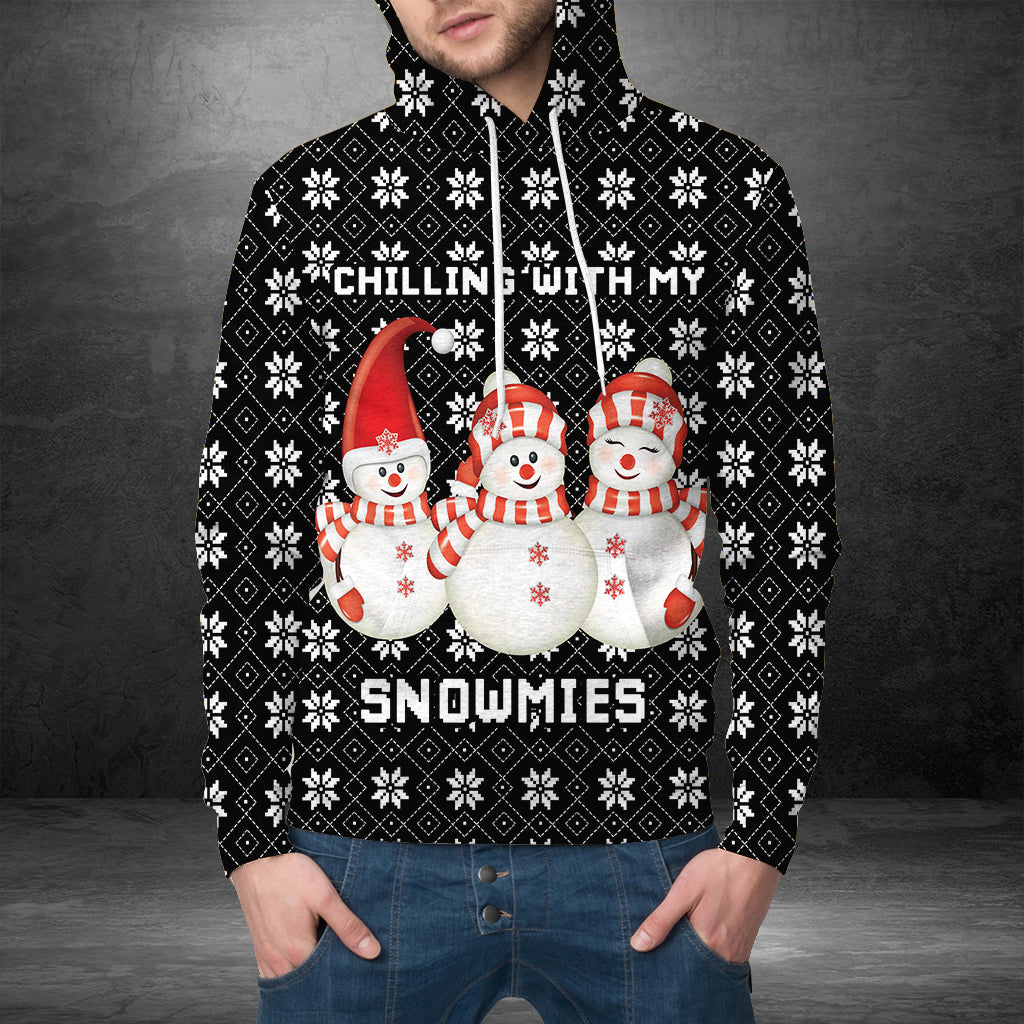 Chilling With My Snowmies G5128 unisex womens & mens, couples matching, friends, snowman lover, funny family sublimation 3D hoodie christmas holiday gifts (plus size available)