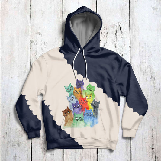 Colorful Gradient Cat G5123 unisex womens & mens, couples matching, friends, cat lover, cat mom, funny family sublimation 3D hoodie christmas holiday gifts (plus size available)