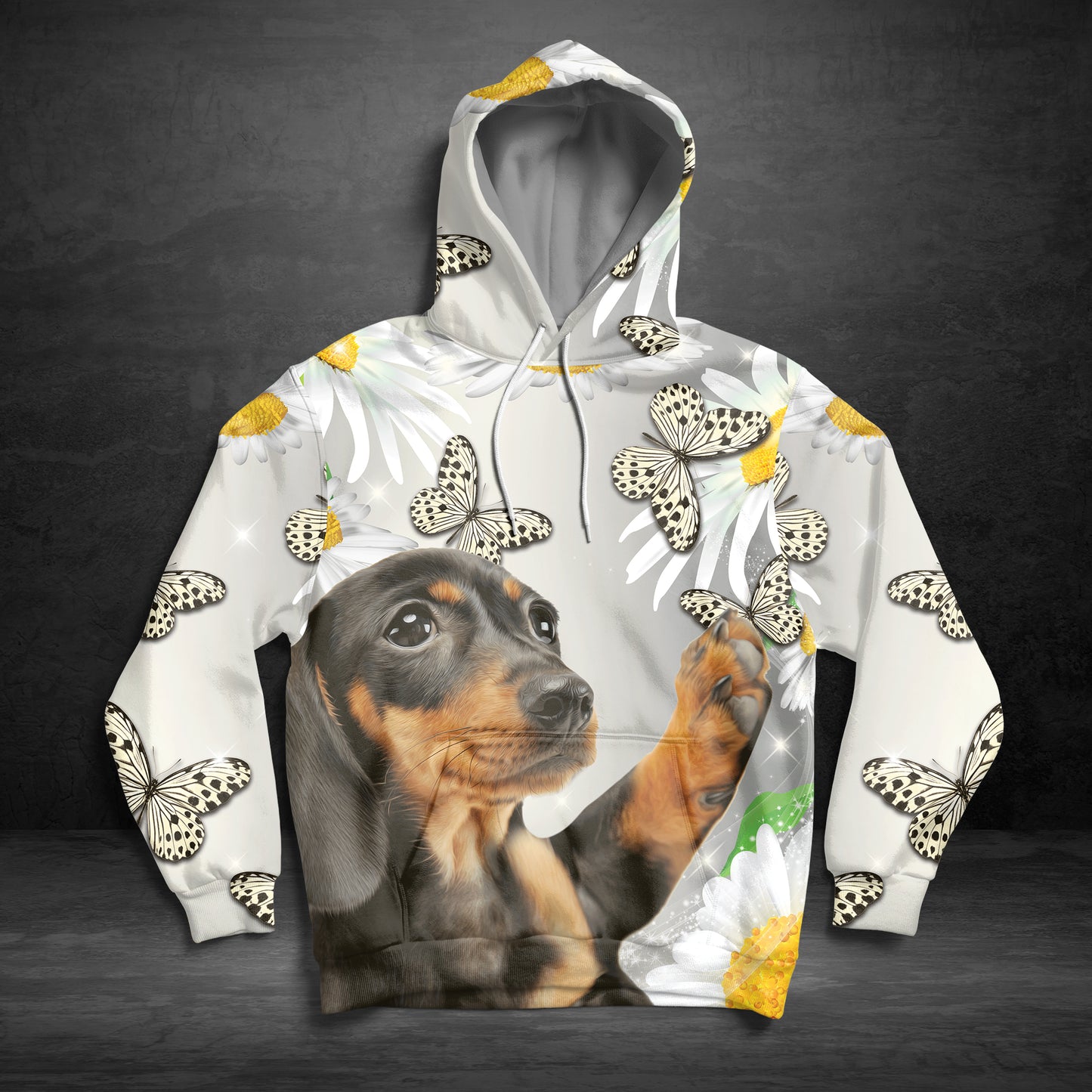 Dachshund Butterfly Daisy G5122 unisex womens & mens, couples matching, friends, dog lover, dachshund lover, funny family sublimation 3D hoodie christmas holiday gifts (plus size available)