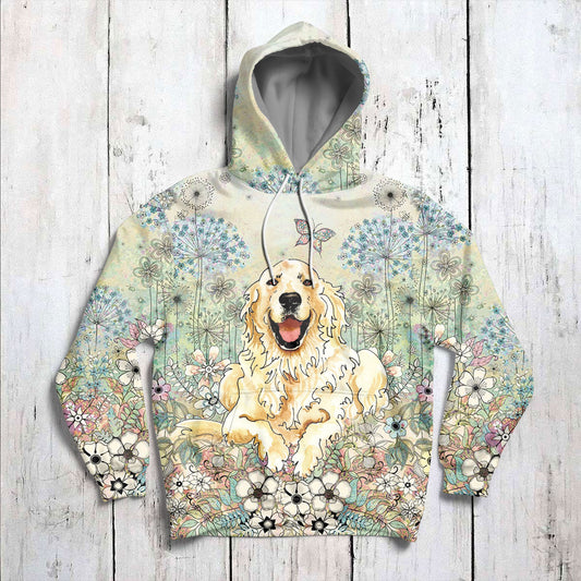Golden Retriever Flower G5127 unisex womens & mens, couples matching, friends, dog lover, funny family sublimation 3D hoodie christmas holiday gifts (plus size available)