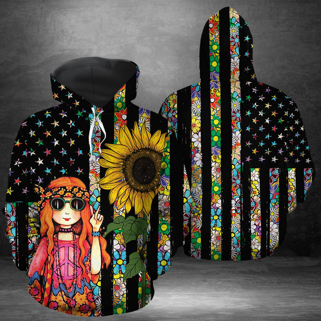 Hippie Girl Sunflower G5127 unisex womens & mens, couples matching, friends, hippie lover, funny family sublimation 3D hoodie christmas holiday gifts (plus size available)