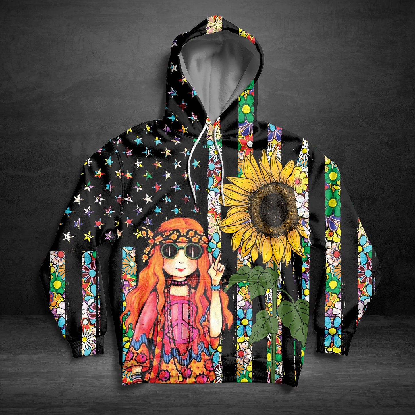 Hippie Girl Sunflower G5127 unisex womens & mens, couples matching, friends, hippie lover, funny family sublimation 3D hoodie christmas holiday gifts (plus size available)