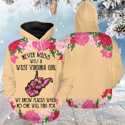 Never Mess With A West Virginia Girl Rhododendron Flower G5122 unisex womens & mens, couples matching, friends, funny family sublimation 3D hoodie christmas holiday gifts (plus size available)