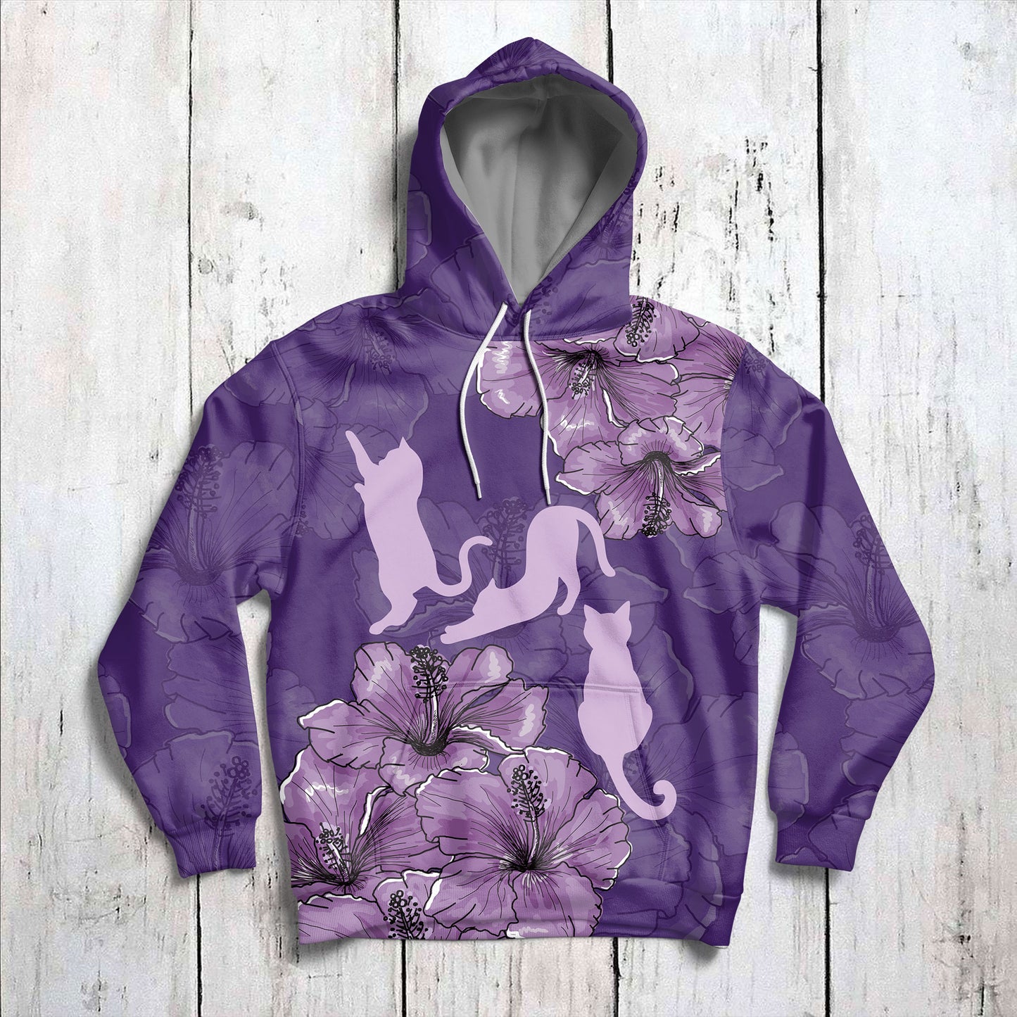 Purple Hibiscus Cat G5121 unisex womens & mens, couples matching, friends, cat lover, cat mom, funny family sublimation 3D hoodie christmas holiday gifts (plus size available)