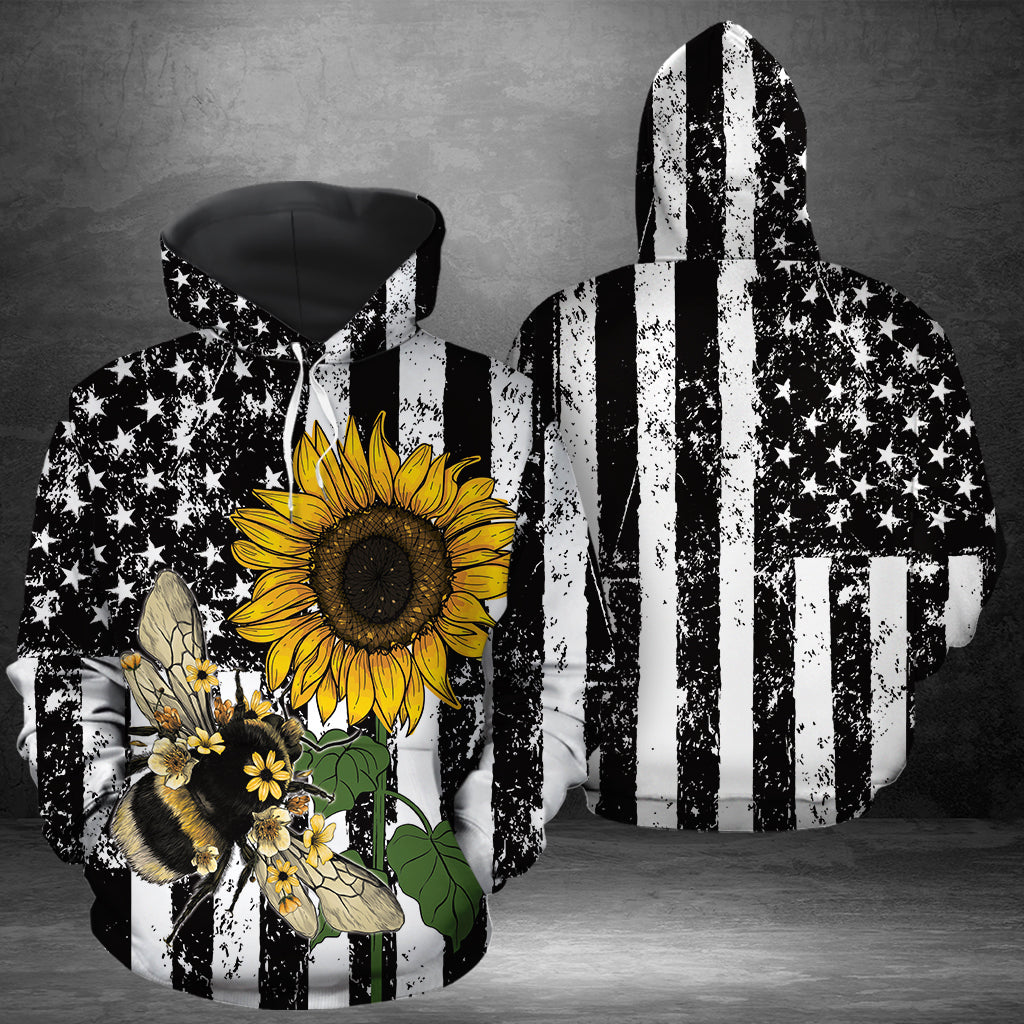 Sunflower Bee USA Flag G51119 - All Over Print Unisex Hoodie