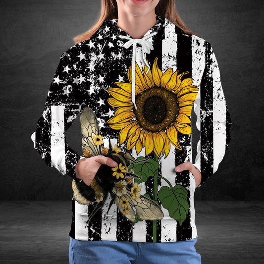 Sunflower Bee USA Flag G51119 - All Over Print Unisex Hoodie