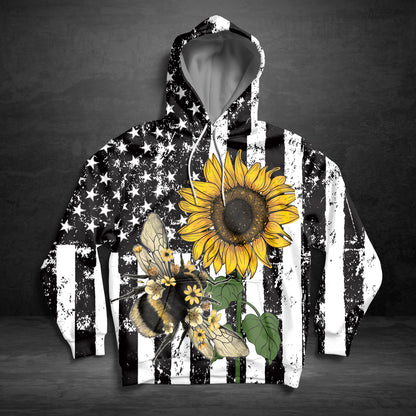 Sunflower Bee USA Flag G51119 - All Over Print Unisex Hoodie