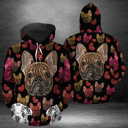Bulldog Embroidery G51130 unisex womens & mens, couples matching, friends, funny family sublimation 3D hoodie christmas holiday gifts (plus size available)