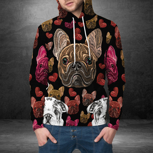 Bulldog Embroidery G51130 unisex womens & mens, couples matching, friends, funny family sublimation 3D hoodie christmas holiday gifts (plus size available)
