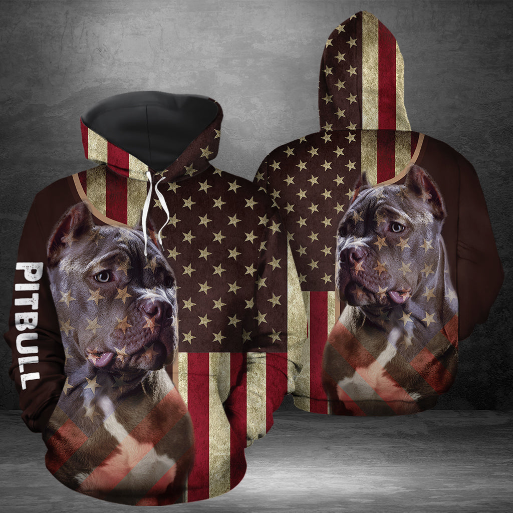 Pitbull USA Flag Pattern G51120 - All Over Print Unisex Hoodie