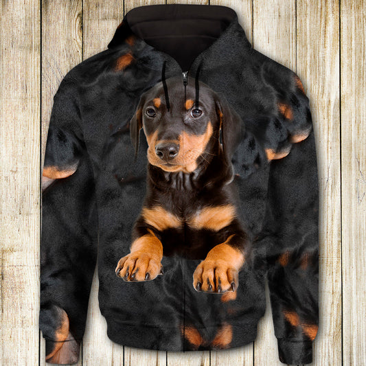 German Pinscher Cute Dog Face T284 - All Over Print Zip Hoodie