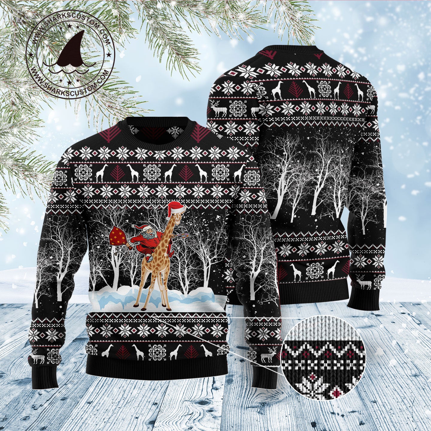 Giraffe and Santa D1011 Ugly Christmas Sweater