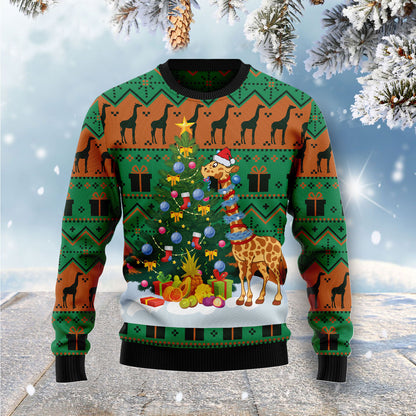 Christmas Tree Giraffe G5128 - Ugly Christmas Sweater unisex womens & mens, couples matching, friends, giraffe lover, funny family sweater gifts (plus size available)