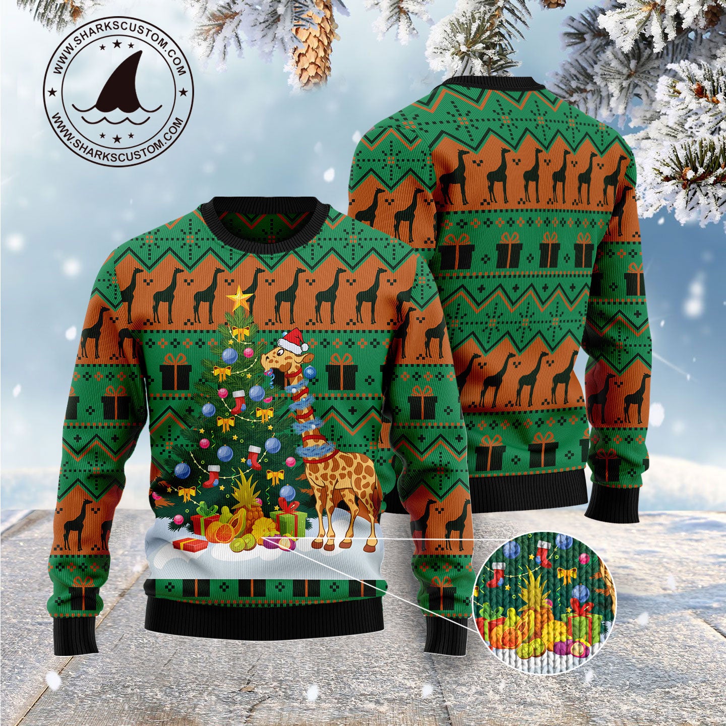 Christmas Tree Giraffe G5128 - Ugly Christmas Sweater unisex womens & mens, couples matching, friends, giraffe lover, funny family sweater gifts (plus size available)