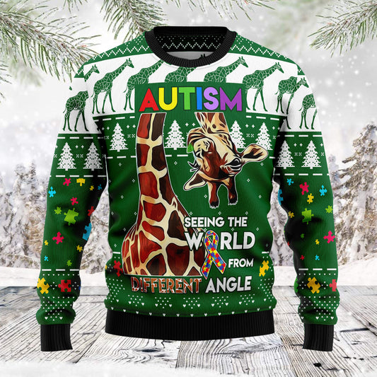 Giraffe Autism TG51130 unisex womens & mens, couples matching, friends, giraffe lover, autism awareness, funny family ugly christmas holiday sweater gifts (plus size available)