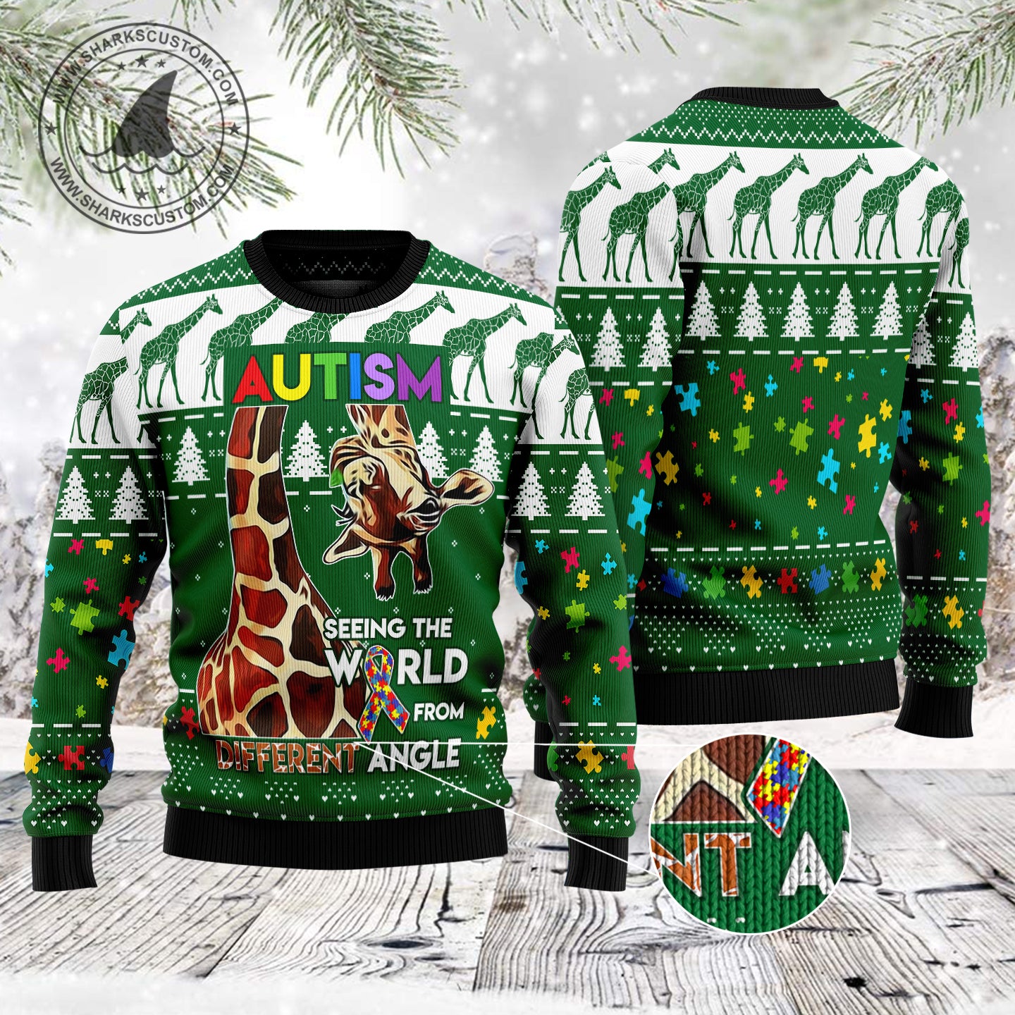 Giraffe Autism TG51130 unisex womens & mens, couples matching, friends, giraffe lover, autism awareness, funny family ugly christmas holiday sweater gifts (plus size available)