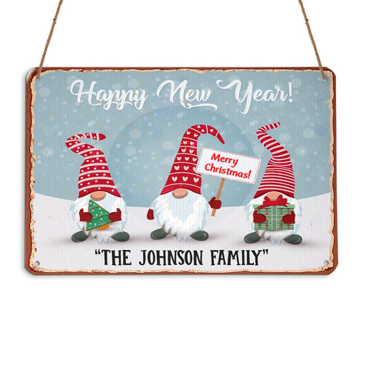 Gnome Family Welcome Personalizedwitch Personalized Christmas Metal Sign Outdoor Decor