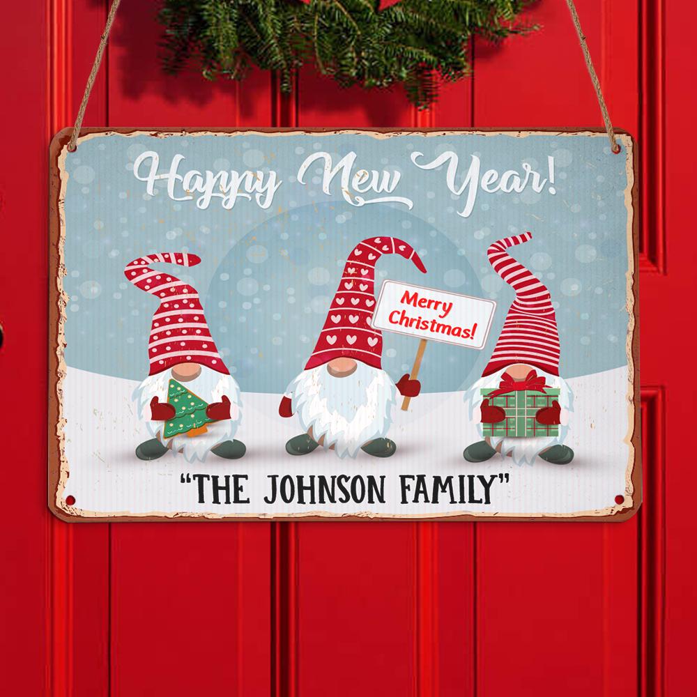 Gnome Family Welcome Personalizedwitch Personalized Christmas Metal Sign Outdoor Decor