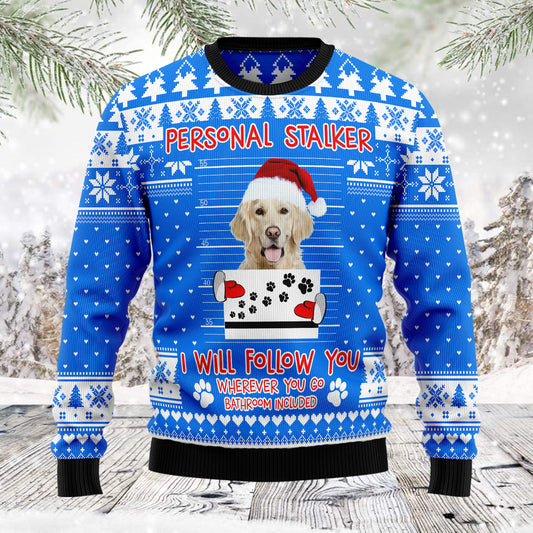 Personal Stalker Golden Retriever TG51127 unisex womens & mens, couples matching, friends, dog lover, funny family ugly christmas holiday sweater gifts (plus size available)