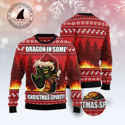 Dragon in some Christmas Spirit HT031203 Ugly Christmas Sweater unisex womens & mens, couples matching, friends, funny family ugly christmas holiday sweater gifts (plus size available)