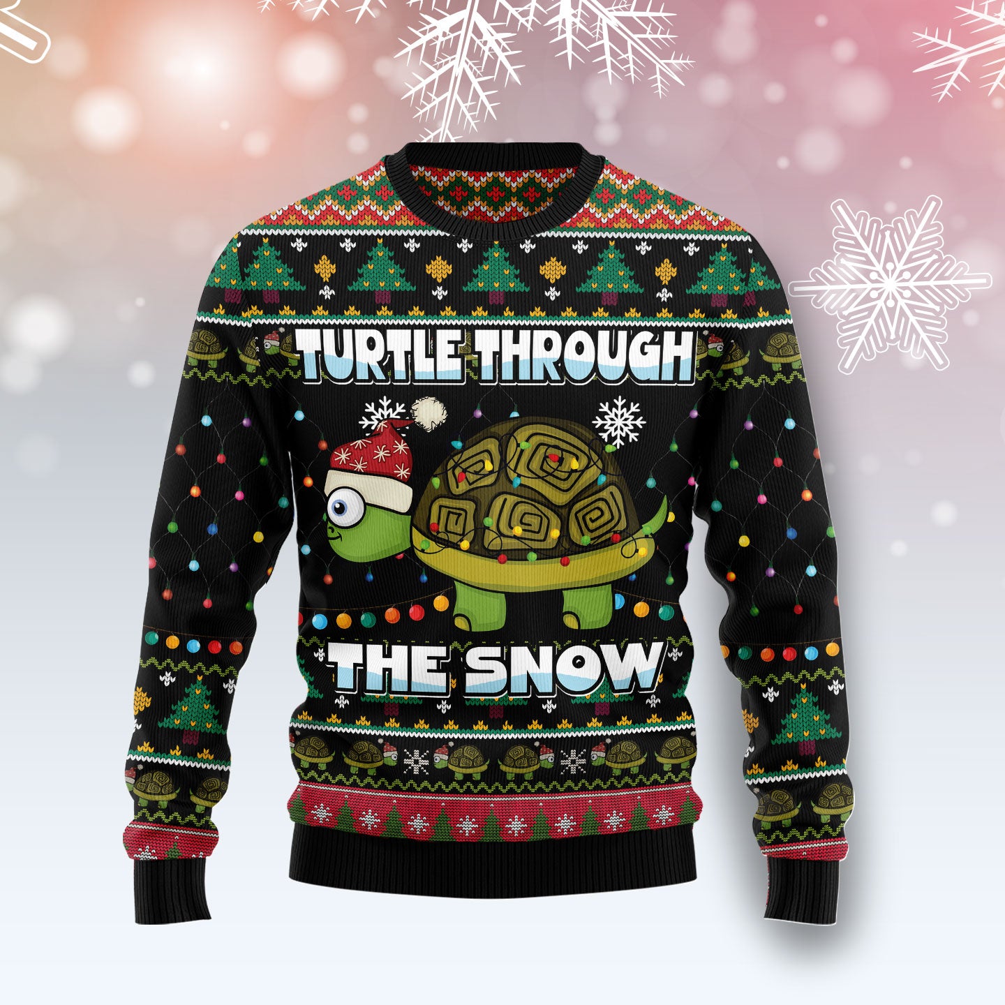 Turtle Through The Snow HT031204 Ugly Christmas Sweater unisex womens & mens, couples matching, friends, funny family ugly christmas holiday sweater gifts (plus size available)