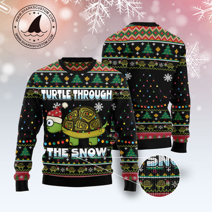 Turtle Through The Snow HT031204 Ugly Christmas Sweater unisex womens & mens, couples matching, friends, funny family ugly christmas holiday sweater gifts (plus size available)