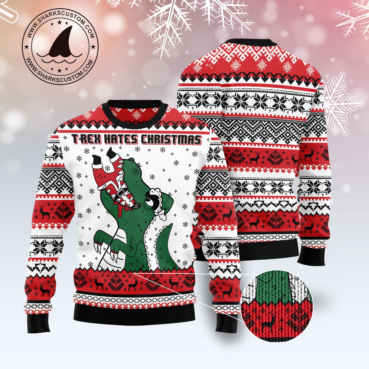 T-Rex Hates Christmas HT071225 Ugly Christmas Sweater unisex womens & mens, couples matching, friends, funny family ugly christmas holiday sweater gifts (plus size available)