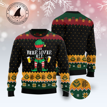 The Beer Lover Elf HT081220 Ugly Christmas Sweater unisex womens & mens, couples matching, friends, funny family ugly christmas holiday sweater gifts (plus size available)