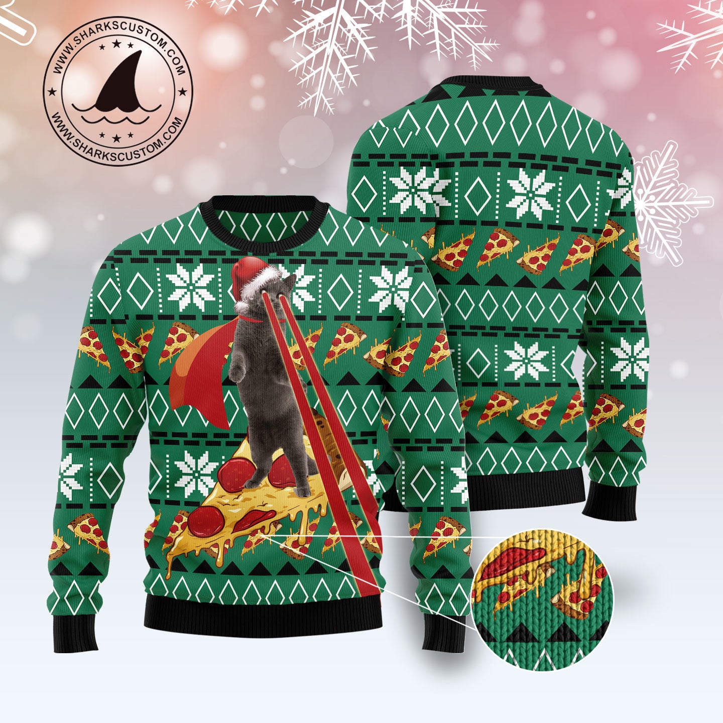 Cat Pizza Ugly Christmas Sweater