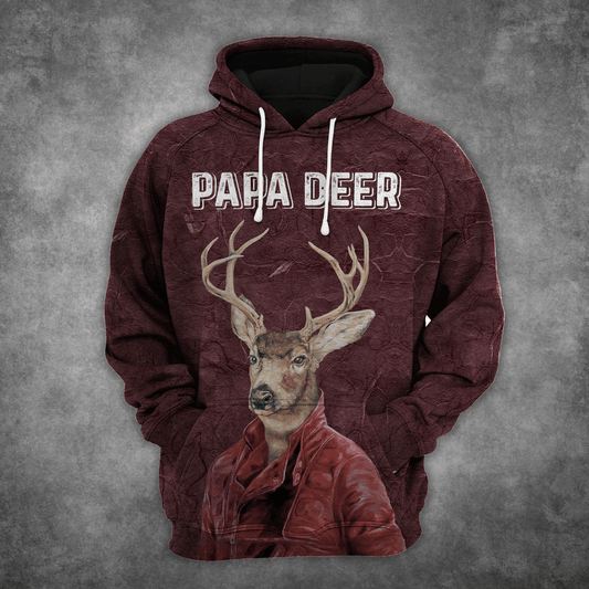 Papa Deer HT091205 Unisex womens & mens, couples matching, friends, funny family sublimation 3D hoodie christmas holiday gifts (plus size available)