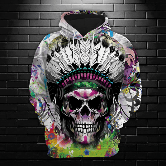 Indian Skull HT111202 Unisex womens & mens, couples matching, friends, funny family sublimation 3D hoodie christmas holiday gifts (plus size available)