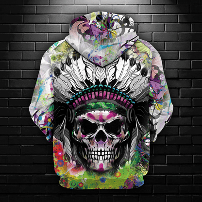 Indian Skull HT111202 Unisex womens & mens, couples matching, friends, funny family sublimation 3D hoodie christmas holiday gifts (plus size available)