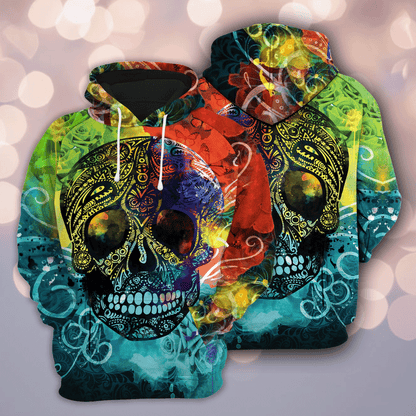 Skull Colorful HT161220 Unisex womens & mens, couples matching, friends, funny family sublimation 3D hoodie christmas holiday gifts (plus size available)