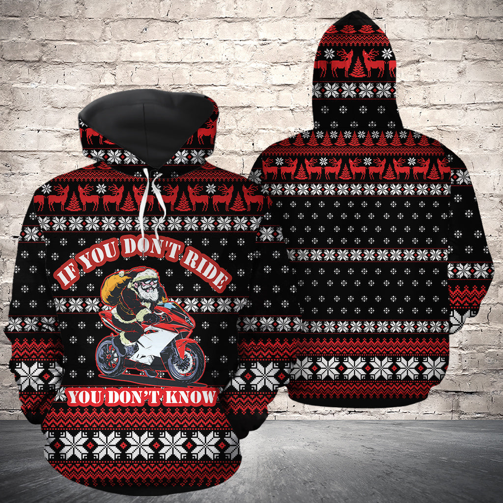Satan Claus If You Don't Ride You Don't Know HT241102 Unisex womens & mens, couples matching, friends, funny family sublimation 3D hoodie christmas holiday gifts (plus size available)