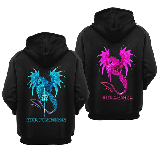 Mythical Dragon Couple Her Guadian His Angel Valentine Gift Couple Matching Hoodie