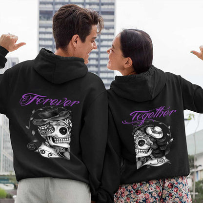 Skull Couple Black Kiss Forever Together Valentine Gift Couple Matching Hoodie