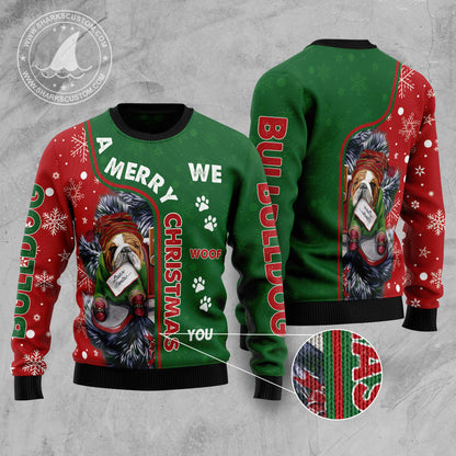 Bulldog HZ101610 Ugly Christmas Sweater unisex womens & mens, couples matching, friends, funny family sweater gifts (plus size available)