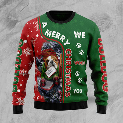 Bulldog HZ101610 Ugly Christmas Sweater unisex womens & mens, couples matching, friends, funny family sweater gifts (plus size available)