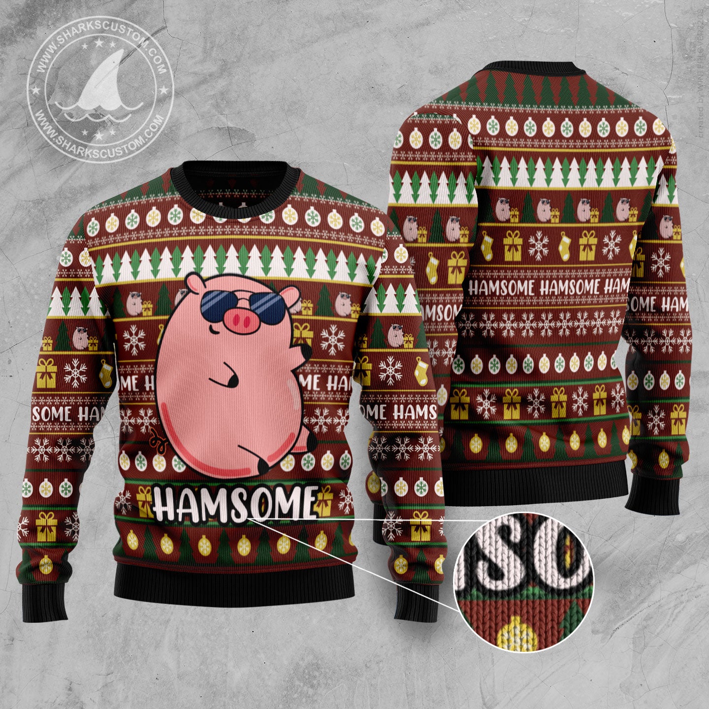 Hamsome Cute Pig HZ102002 Ugly Christmas Sweater unisex womens & mens, couples matching, friends, funny family sweater gifts (plus size available)