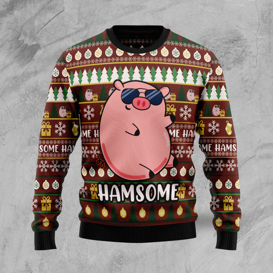 Hamsome Cute Pig HZ102002 Ugly Christmas Sweater unisex womens & mens, couples matching, friends, funny family sweater gifts (plus size available)