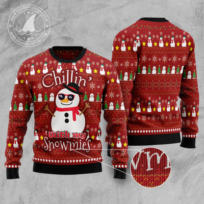 Chillin With My Snowmies HZ102314 Ugly Christmas Sweater unisex womens & mens, couples matching, friends, funny family sweater gifts (plus size available)