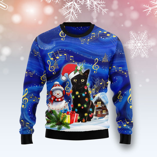 Black Cat Christmas Night HZ112611 Ugly Christmas Sweater