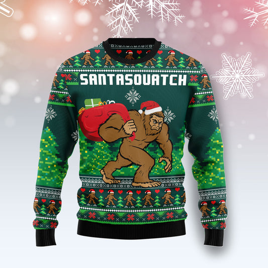 Funny Santasquatch Bigfoot HZ112706 unisex womens & mens, couples matching, friends, funny family ugly christmas holiday sweater gifts (plus size available)