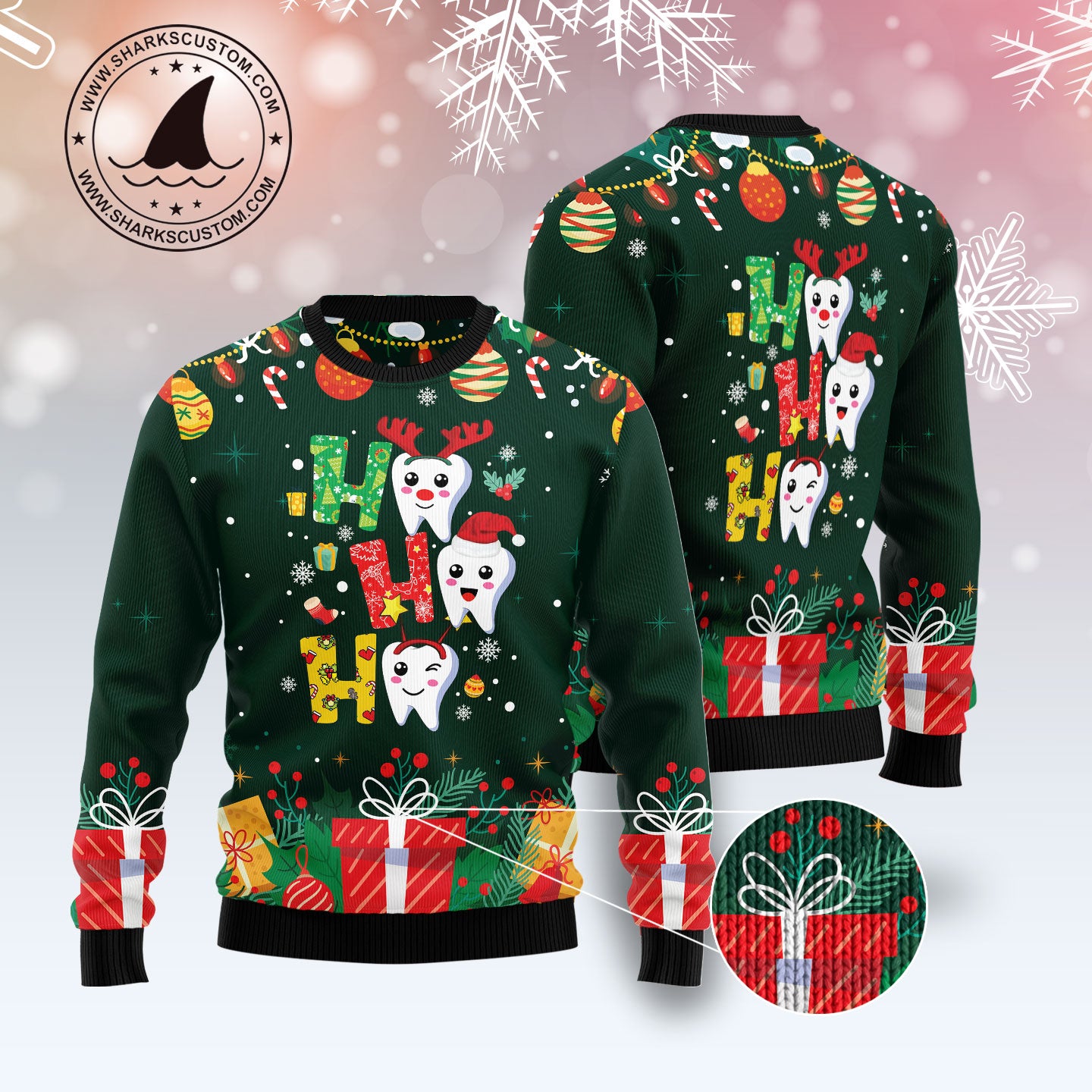 Hohoho Teeth HZ113004 unisex womens & mens, couples matching, friends, funny family ugly christmas holiday sweater gifts (plus size available)