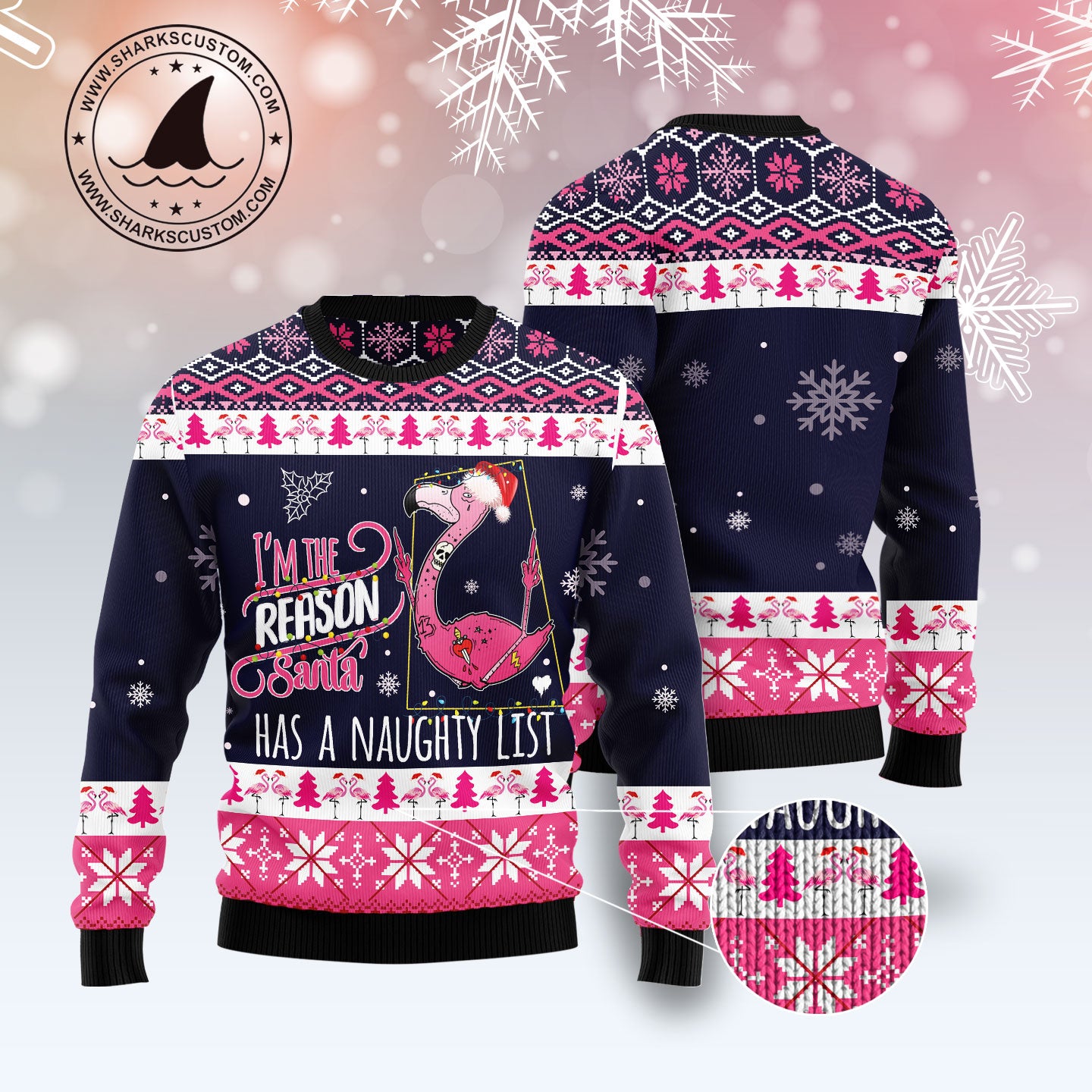 Flamingo I Am The Reason Santa Has A Naughty HZ113005 unisex womens & mens, couples matching, friends, funny family ugly christmas holiday sweater gifts (plus size available)