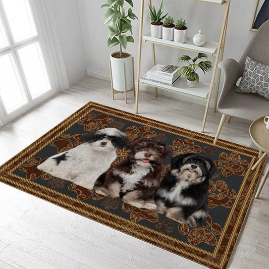 Havanese Floral Paw Rectangle Rug