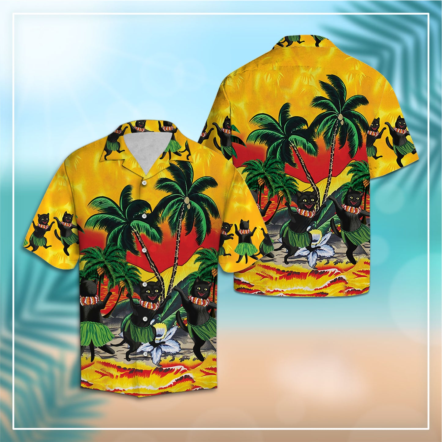 Hawaiian Aloha Shirt For Women,Tropical Black Cat Hawaii Shirt