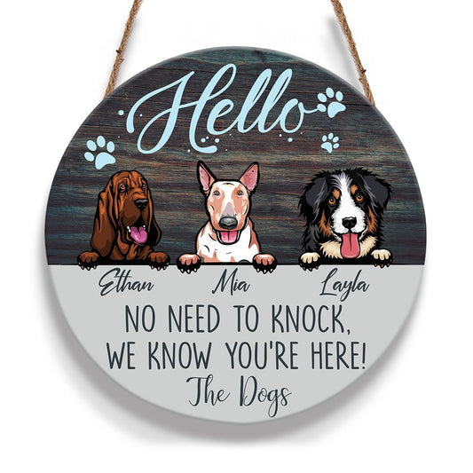 Custom Name And Image No Need To Knock Dog Personalizedwitch Personalized Round Wood Sign Outdoor Decor
